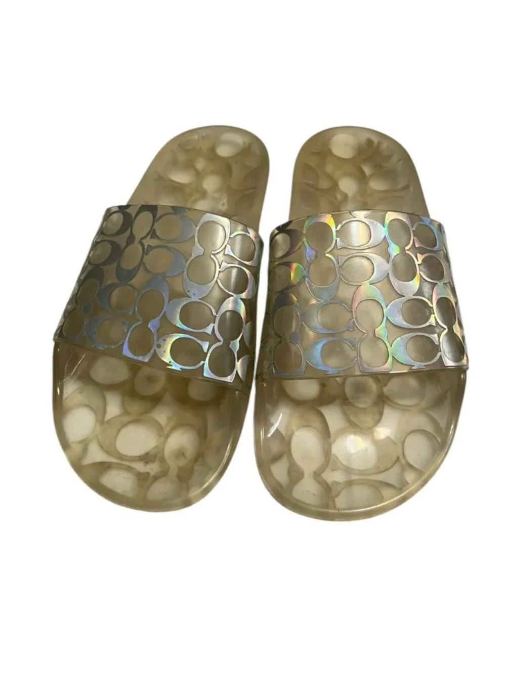 Coach Clear Signature Logo Jelly Slides Iridescent Size 6M Women’s Sandals